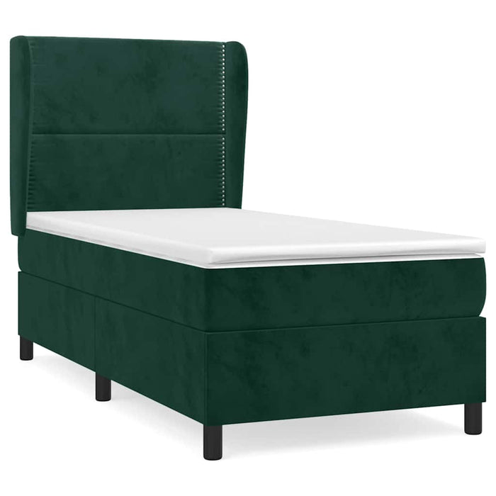 Pat box spring cu saltea, verde închis, 90x200 cm, catifea WALTI