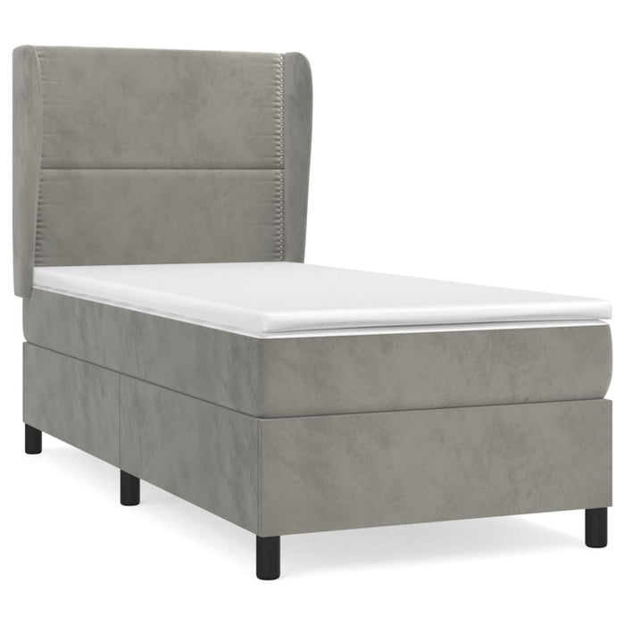 Pat box spring cu saltea, gri deschis, 100x200 cm, catifea - WALTI WALTI