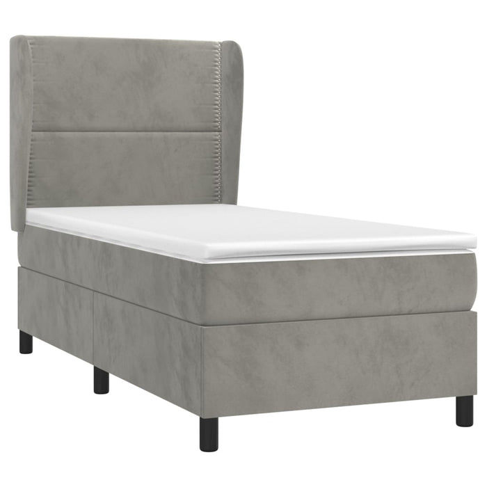 Pat box spring cu saltea, gri deschis, 100x200 cm, catifea - WALTI WALTI