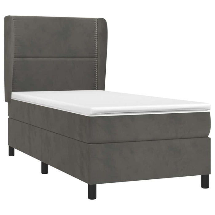 Pat box spring cu saltea, gri închis, 100x200 cm, catifea - WALTI WALTI