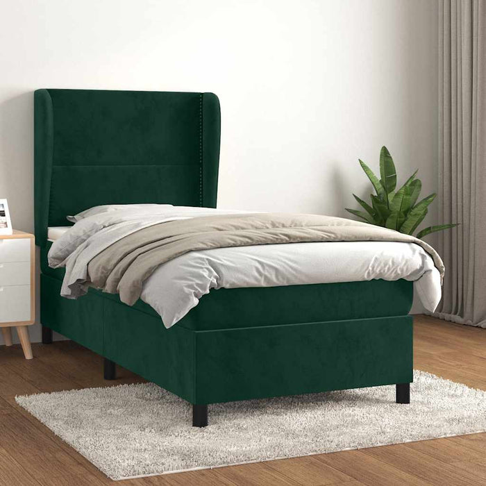 Pat box spring cu saltea, verde închis, 100x200 cm, catifea WALTI