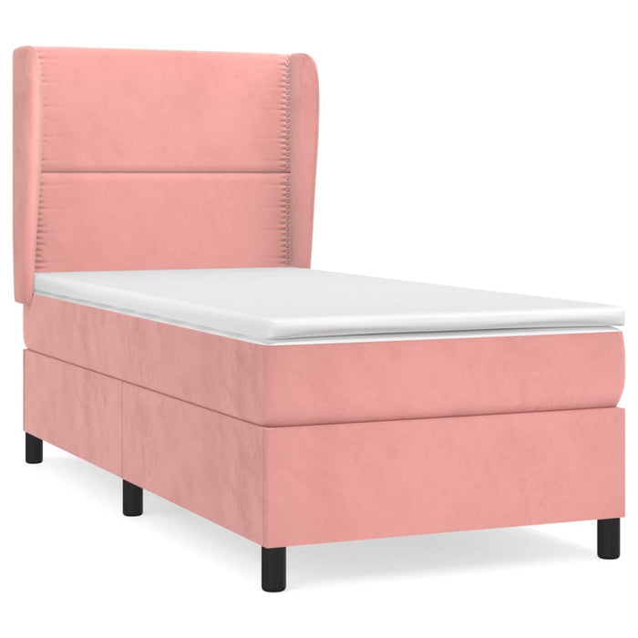 Pat box spring cu saltea, roz, 100x200 cm, catifea - WALTI WALTI