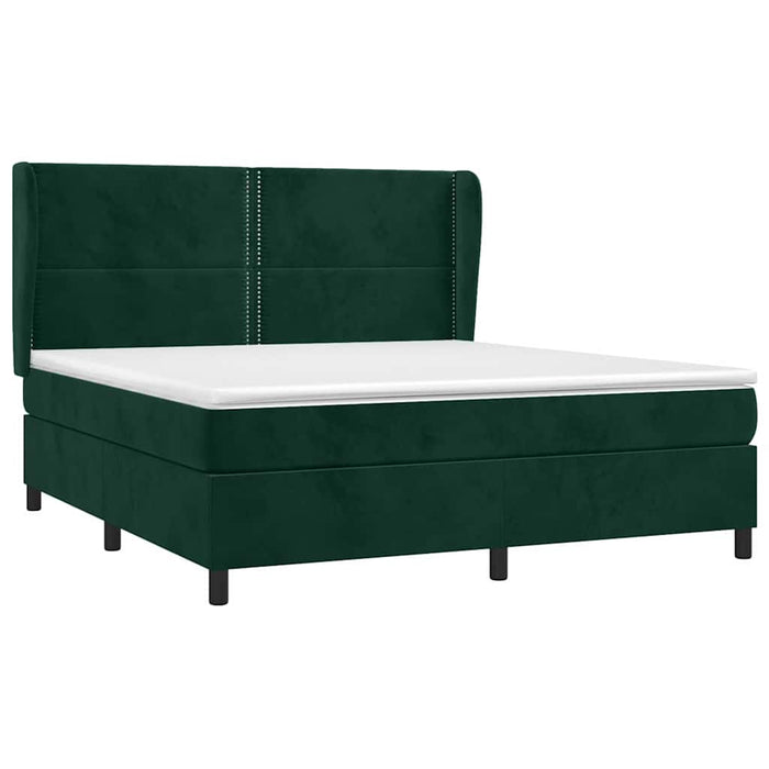 Pat box spring cu saltea, verde închis, 180x200 cm, catifea WALTI