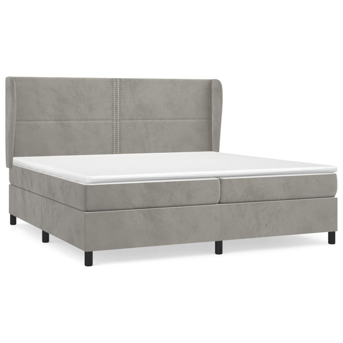 Pat box spring cu saltea, gri deschis, 200x200 cm, catifea - WALTI WALTI