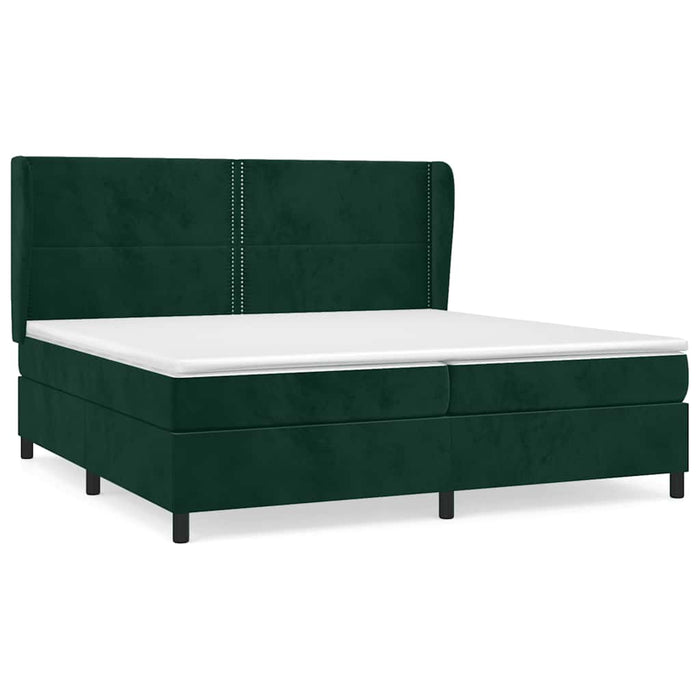 Pat box spring cu saltea, verde închis, 200x200 cm, catifea WALTI
