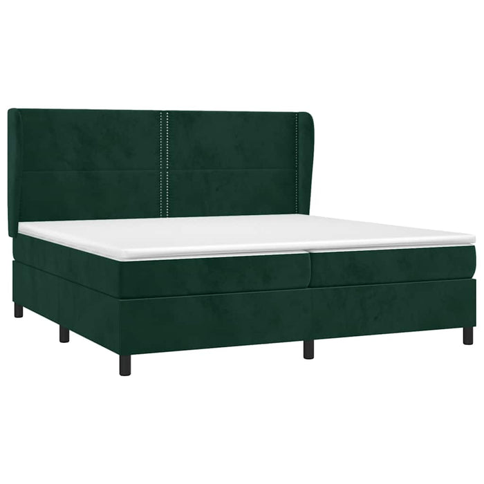 Pat box spring cu saltea, verde închis, 200x200 cm, catifea WALTI