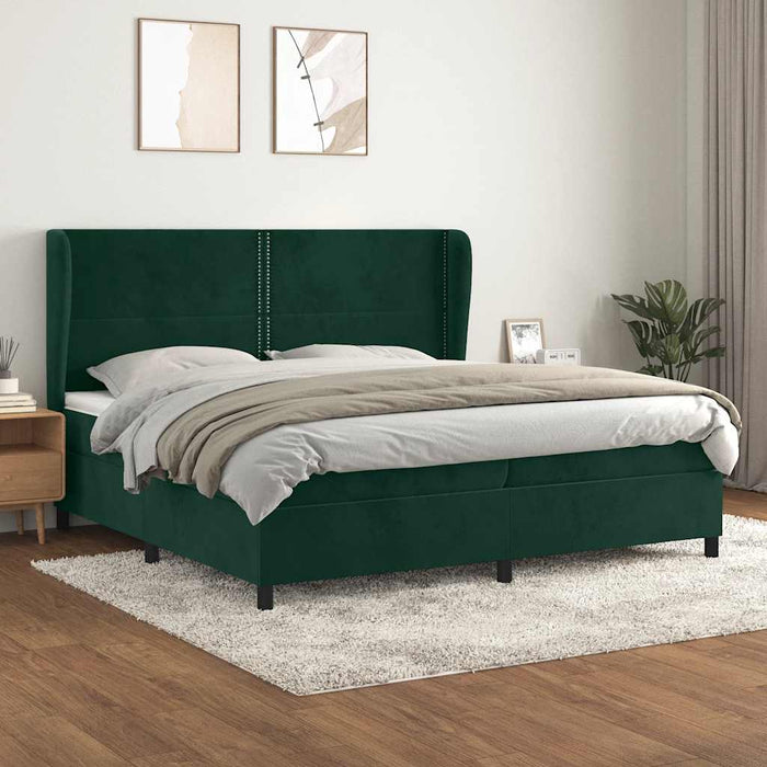 Pat box spring cu saltea, verde închis, 200x200 cm, catifea WALTI