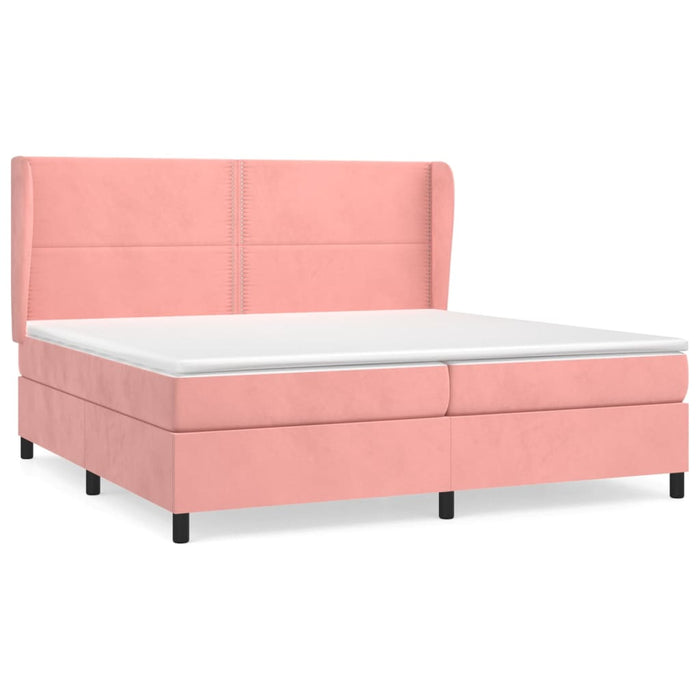 Pat box spring cu saltea, roz, 200x200 cm, catifea - WALTI WALTI