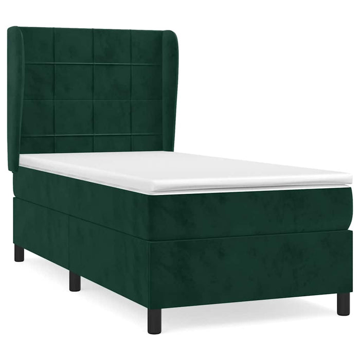 Pat box spring cu saltea, verde închis, 80x200 cm, catifea WALTI
