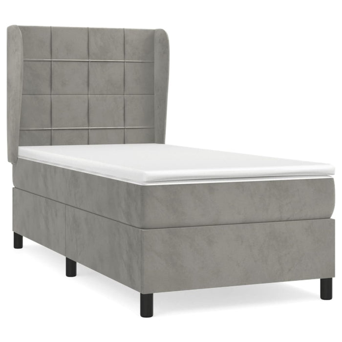 Pat box spring cu saltea, gri deschis, 90x190 cm, catifea - WALTI WALTI