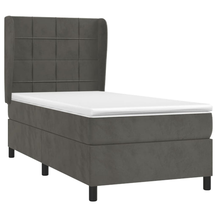 Pat box spring cu saltea, gri închis, 90x190 cm, catifea - WALTI WALTI