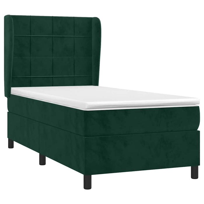 Pat box spring cu saltea, verde închis, 90x190 cm, catifea WALTI
