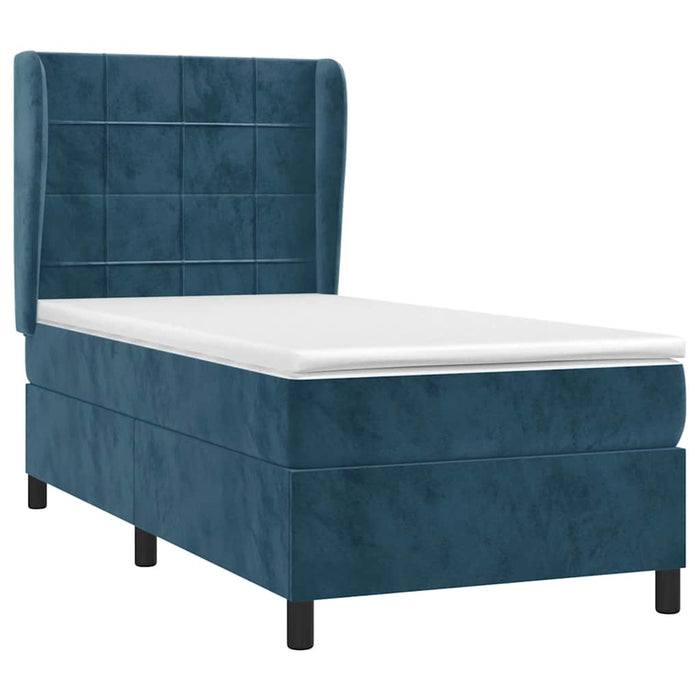 Pat box spring cu saltea, albastru închis, 90x190 cm, catifea - WALTI WALTI