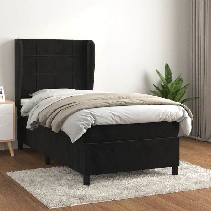 Pat box spring cu saltea, negru, 90x200 cm, catifea - WALTI WALTI
