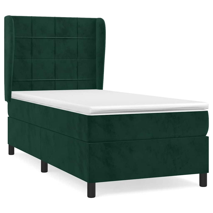 Pat box spring cu saltea, verde închis, 90x200 cm, catifea WALTI