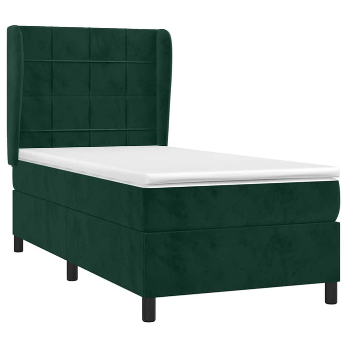 Pat box spring cu saltea, verde închis, 90x200 cm, catifea WALTI