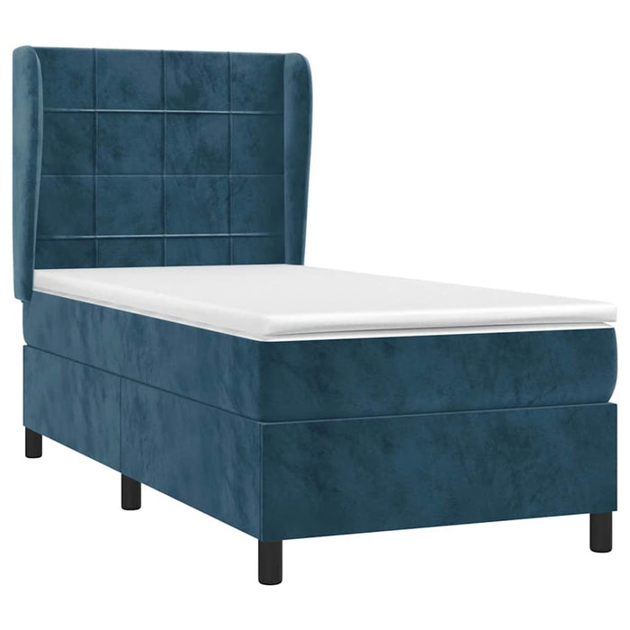 Pat box spring cu saltea, albastru închis, 90x200 cm, catifea - WALTI WALTI