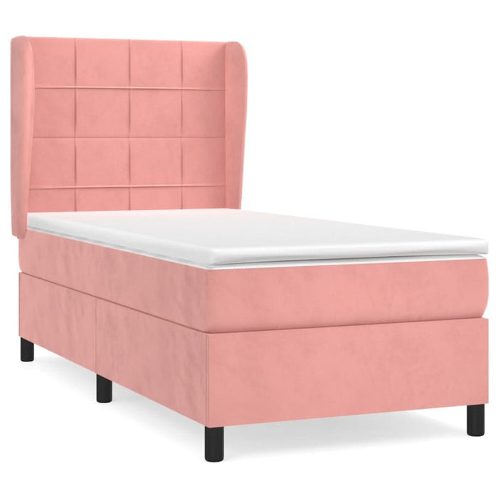 Pat box spring cu saltea, roz, 90x200 cm, catifea - WALTI WALTI