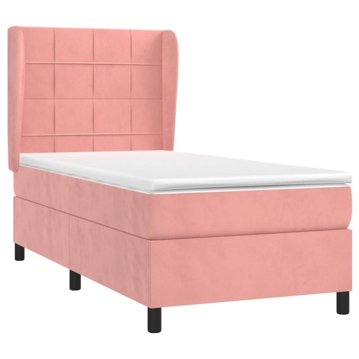 Pat box spring cu saltea, roz, 90x200 cm, catifea - WALTI WALTI