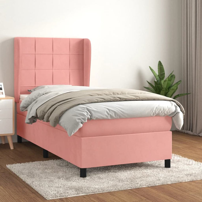 Pat box spring cu saltea, roz, 90x200 cm, catifea - WALTI WALTI
