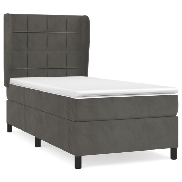 Pat box spring cu saltea, gri închis, 100x200 cm, catifea - WALTI WALTI