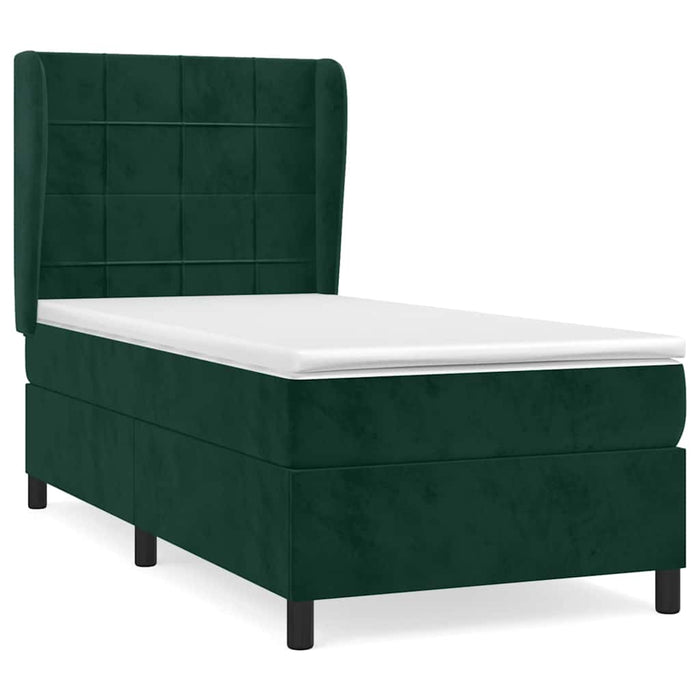 Pat box spring cu saltea, verde închis, 100x200 cm, catifea WALTI