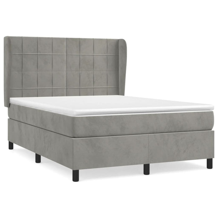 Pat box spring cu saltea, gri deschis, 140x190 cm, catifea - WALTI WALTI