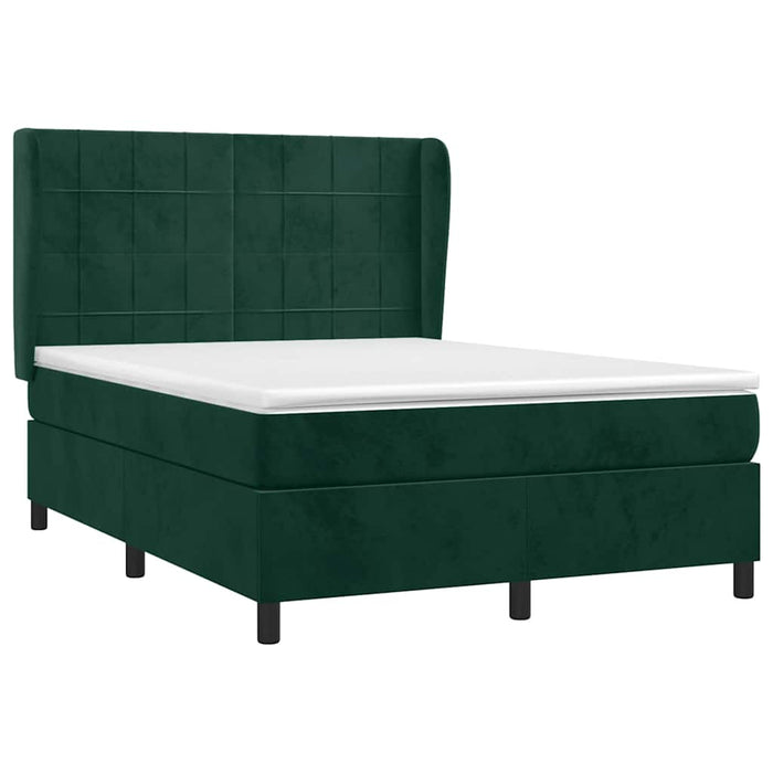 Pat box spring cu saltea, verde închis, 140x190 cm, catifea WALTI