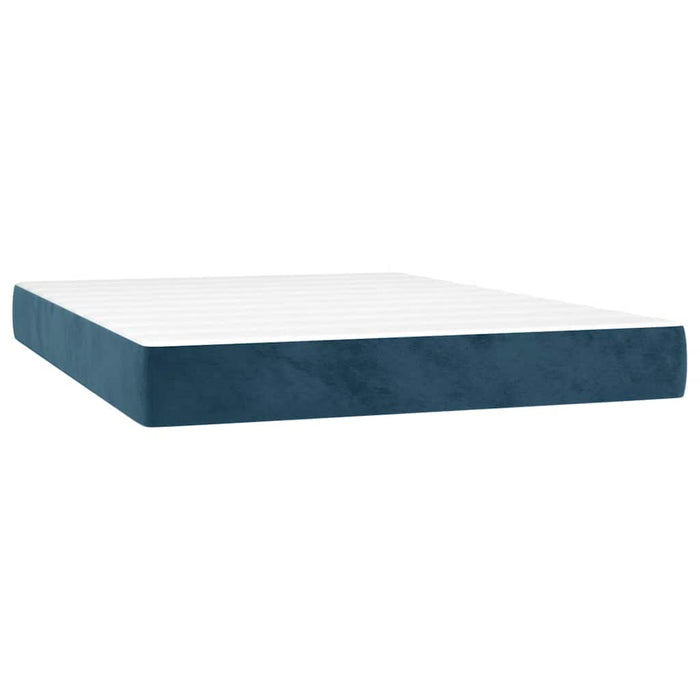 Pat box spring cu saltea, albastru închis, 140x190 cm, catifea WALTI
