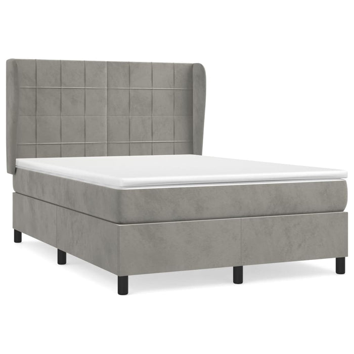 Pat box spring cu saltea, gri deschis, 140x200 cm, catifea - WALTI WALTI