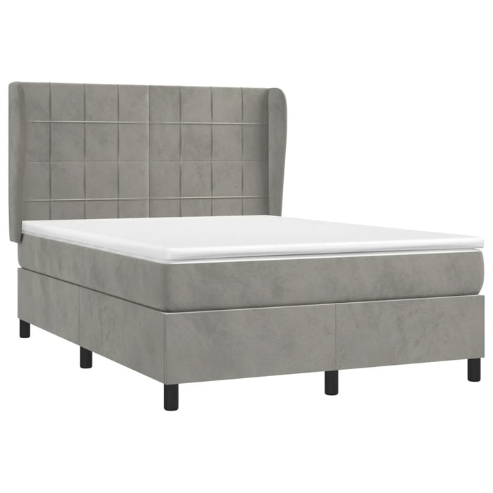 Pat box spring cu saltea, gri deschis, 140x200 cm, catifea - WALTI WALTI