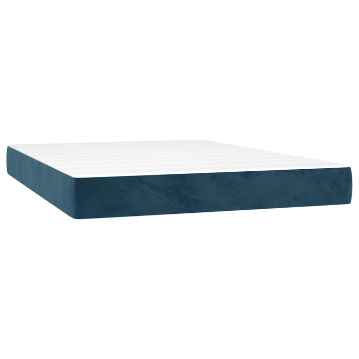 Pat box spring cu saltea, albastru închis, 140x200 cm, catifea WALTI