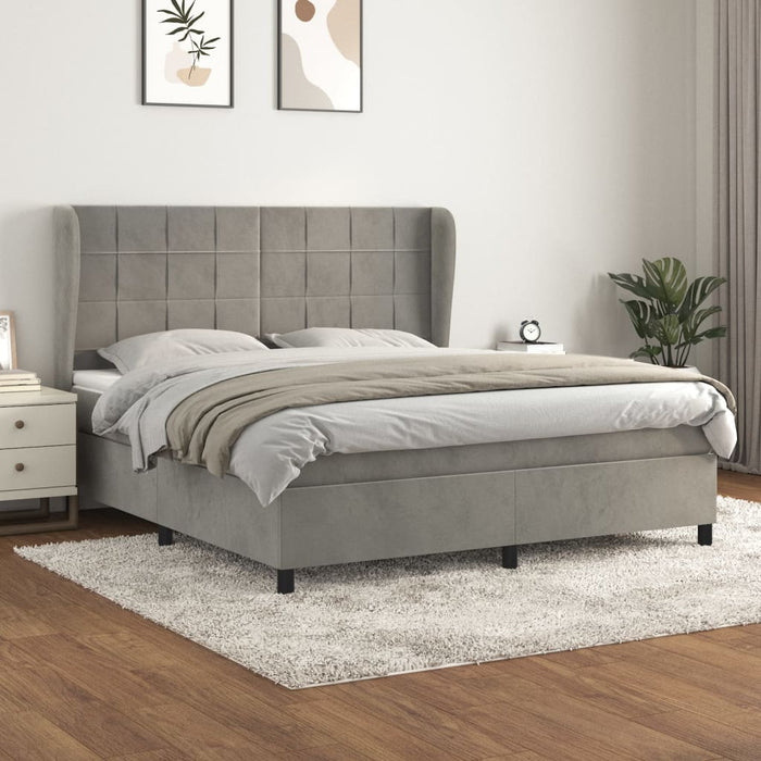 Pat box spring cu saltea, gri deschis, 160x200 cm, catifea WALTI