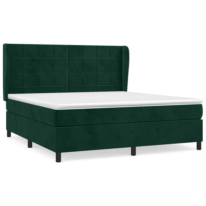 Pat box spring cu saltea, verde închis, 160x200 cm, catifea WALTI