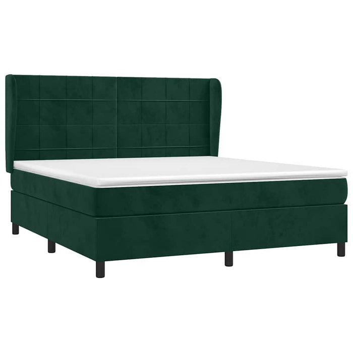 Pat box spring cu saltea, verde închis, 160x200 cm, catifea WALTI