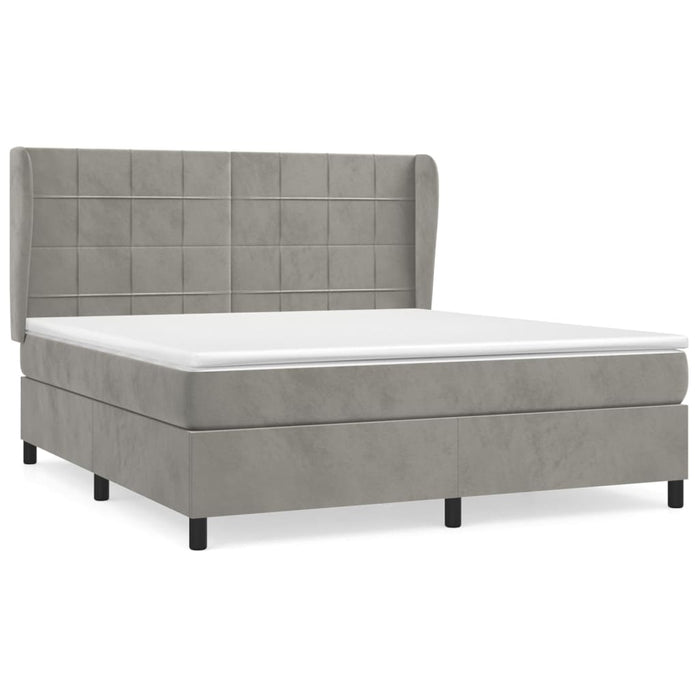 Pat box spring cu saltea, gri deschis, 180x200 cm, catifea - WALTI WALTI