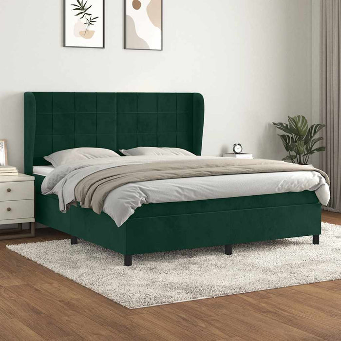 Pat box spring cu saltea, verde închis, 180x200 cm, catifea WALTI