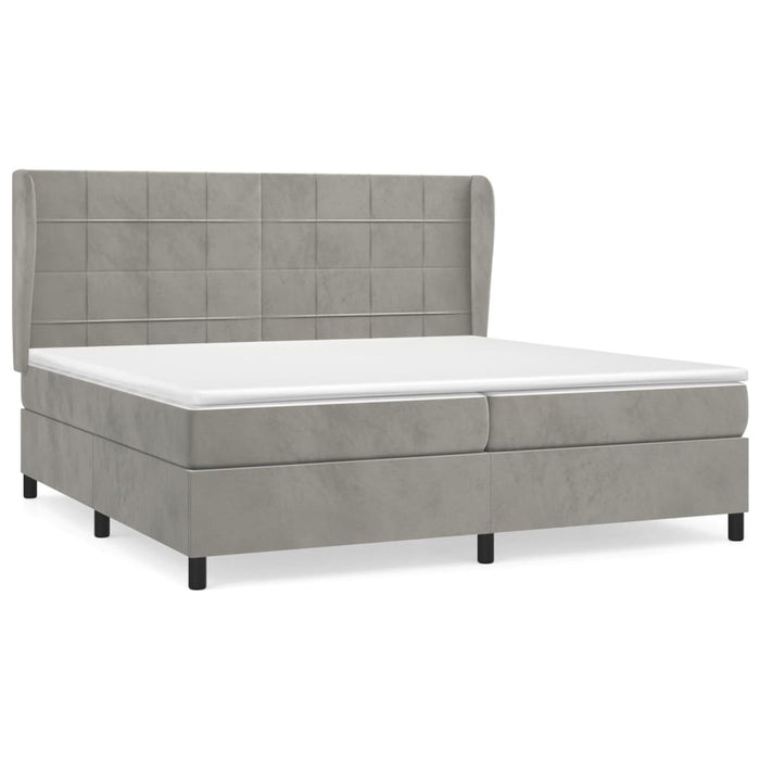 Pat box spring cu saltea, gri deschis, 200x200 cm, catifea - WALTI WALTI