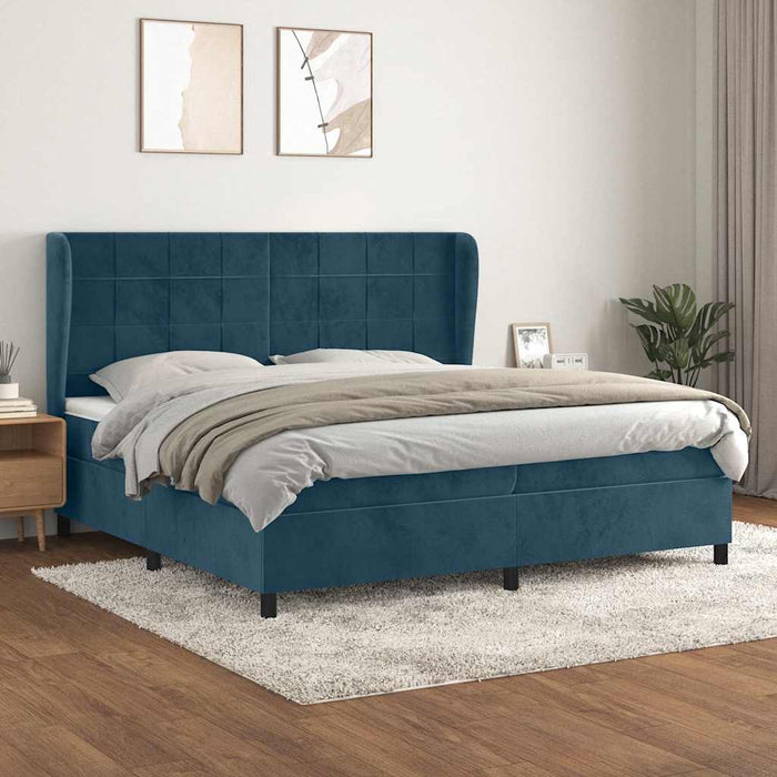 Pat box spring cu saltea, albastru închis, 200x200 cm, catifea - WALTI WALTI