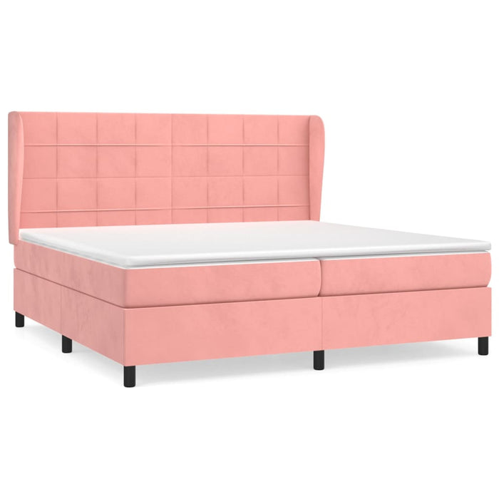 Pat box spring cu saltea, roz, 200x200 cm, catifea - WALTI WALTI