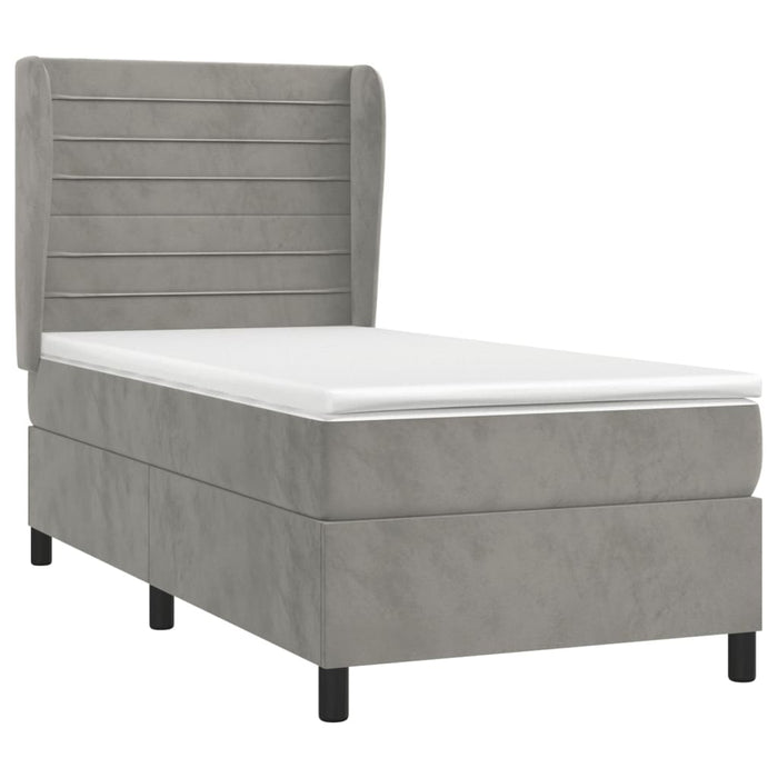 Pat continental cu saltea, gri deschis, 80x200 cm, catifea - WALTI WALTI