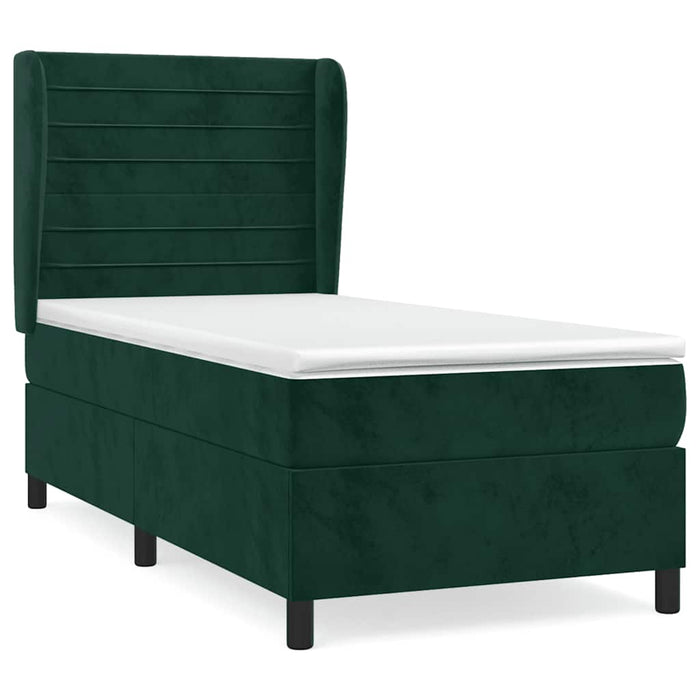 Pat box spring cu saltea, verde închis, 80x200 cm, catifea WALTI