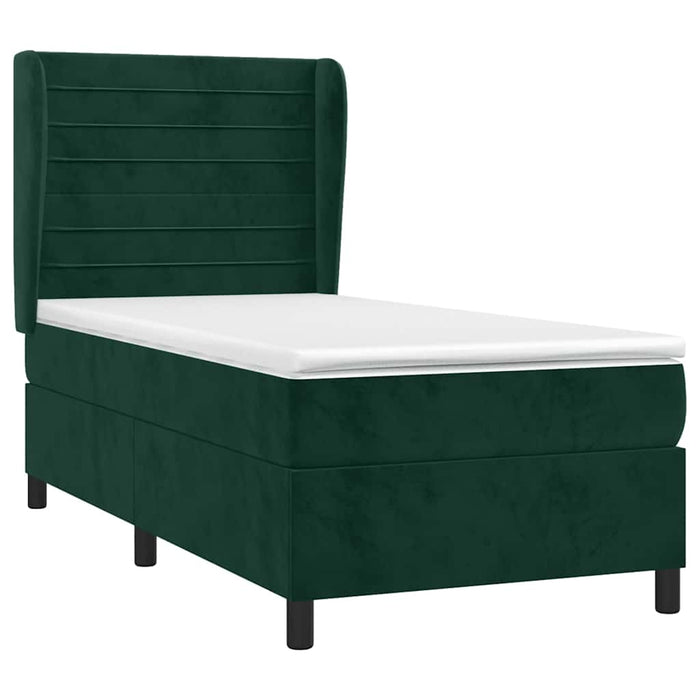 Pat box spring cu saltea, verde închis, 80x200 cm, catifea WALTI
