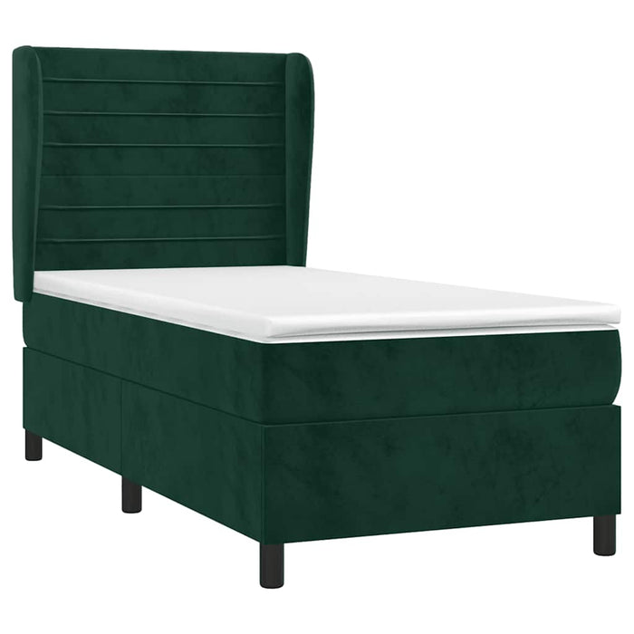 Pat box spring cu saltea, verde închis, 90x190 cm, catifea WALTI