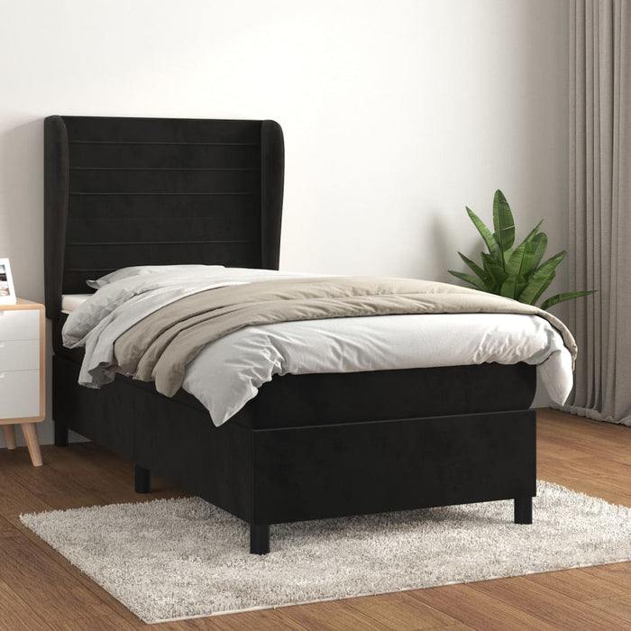 Pat box spring cu saltea, negru, 90x200 cm, catifea - WALTI WALTI