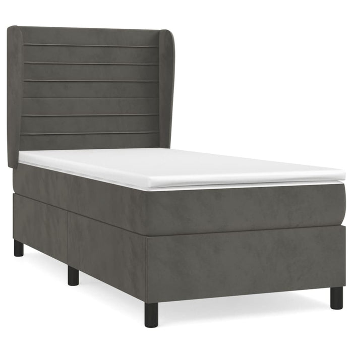 Pat box spring cu saltea, gri închis, 100x200 cm, catifea - WALTI WALTI