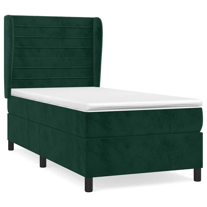 Pat box spring cu saltea, verde închis, 100x200 cm, catifea WALTI