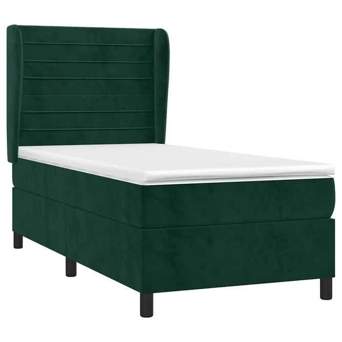 Pat box spring cu saltea, verde închis, 100x200 cm, catifea WALTI