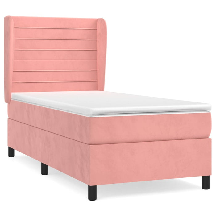 Pat box spring cu saltea, roz, 100x200 cm, catifea - WALTI WALTI