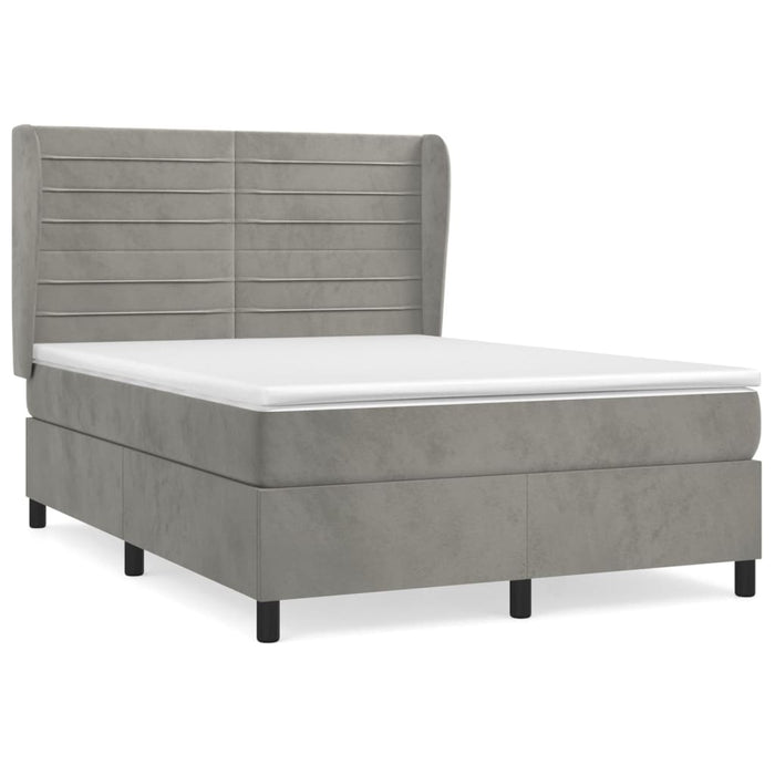 Pat box spring cu saltea, gri deschis, 140x190 cm, catifea - WALTI WALTI